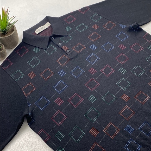 St. Croix Knits Vintage Wool Blend Geometric Pattern Long Sleeve Sweater Polo - Picture 3 of 16